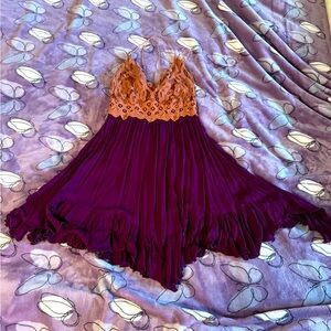 Free People One brown and purple 
A-symmetric summer dress Size M